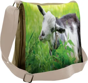 Lunarable Goat Messenger Bag, Farm Mammal on the Pasture, Unisex Cross-body