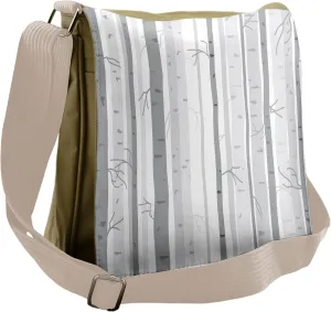 Lunarable Grey Messenger Bag, Birch Trees in Autumn Branches, Unisex Cross-body