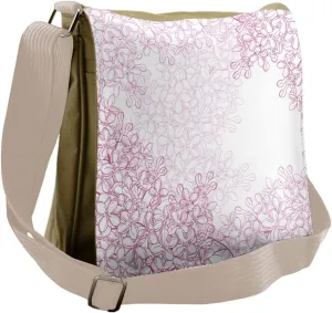 Lunarable Mauve Messenger Bag, Contour Lilac Flowers Bloom, Unisex Cross-body