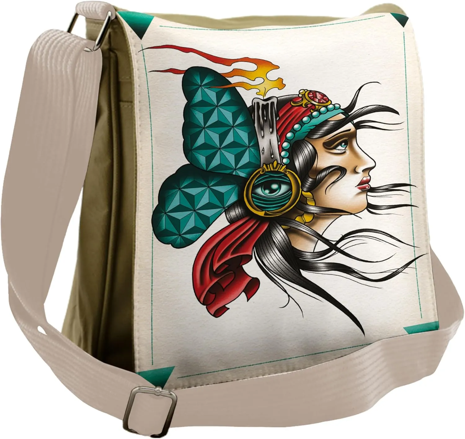 Lunarable Trippy Art Messenger Bag, Gypsy Woman Portrait, Unisex Cross-body