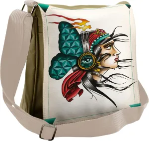 Lunarable Trippy Art Messenger Bag, Gypsy Woman Portrait, Unisex Cross-body