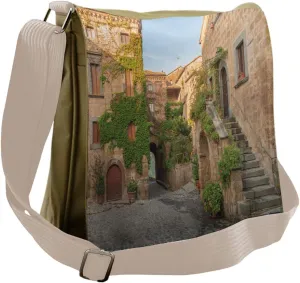 Lunarable Tuscan Messenger Bag, Burano Italy Village Houses, Unisex Cross-body