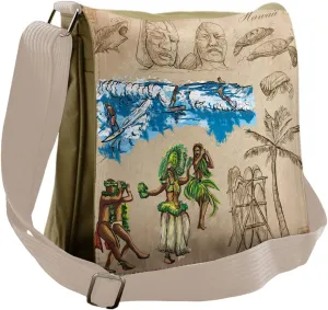 Lunarable Vintage Hawaii Messenger Bag, Indigenous People, Unisex Cross-body