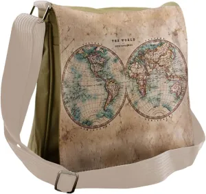Lunarable World Map Messenger Bag, Grungy Old Map Hemisphere, Unisex Cross-body