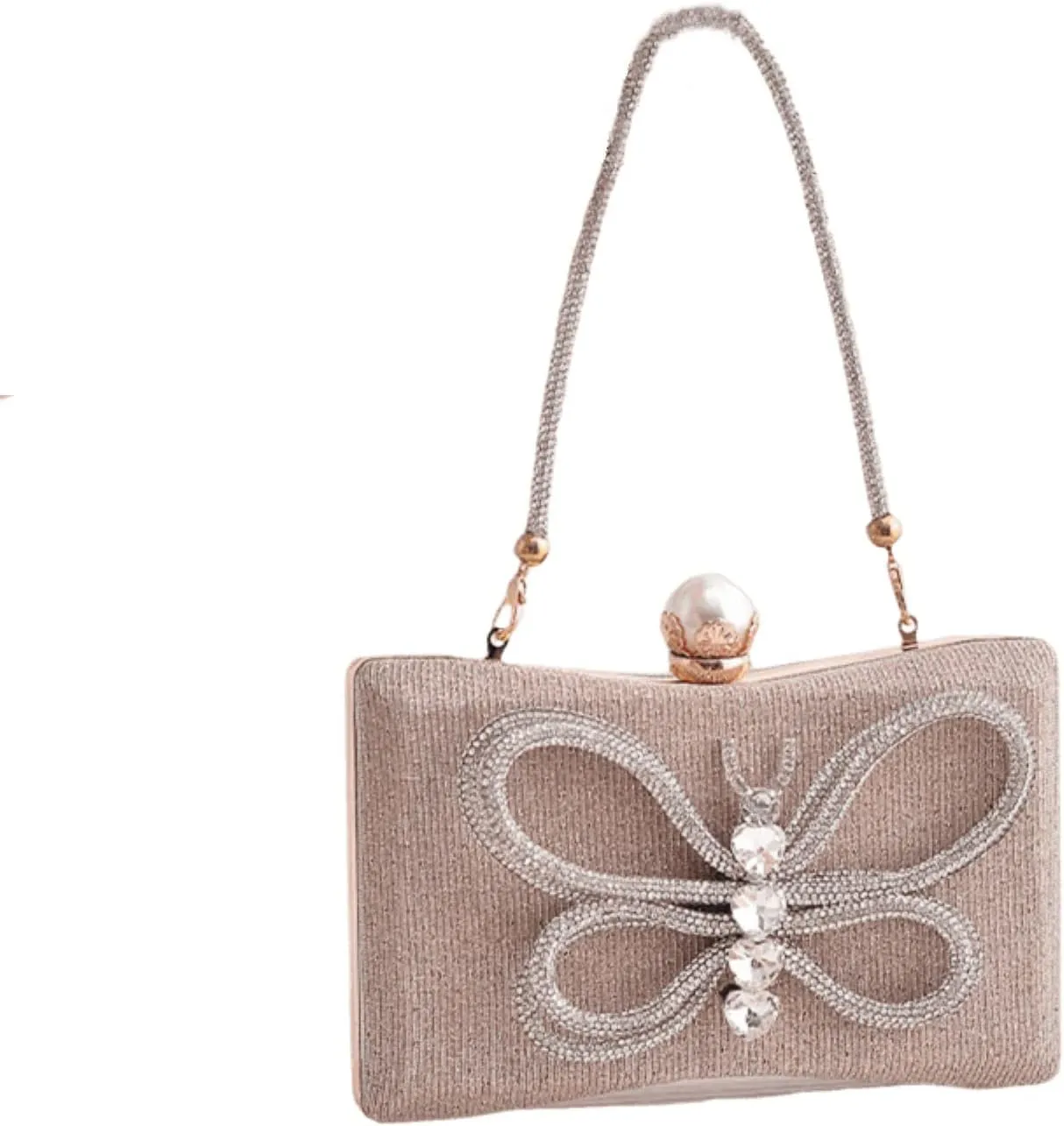 LUOZZY Butterfly Clutch Rhinestone Purse Sparkly Evening Bag with Pearl Clasp Clutch Purse for Women Formal Event Prom Party