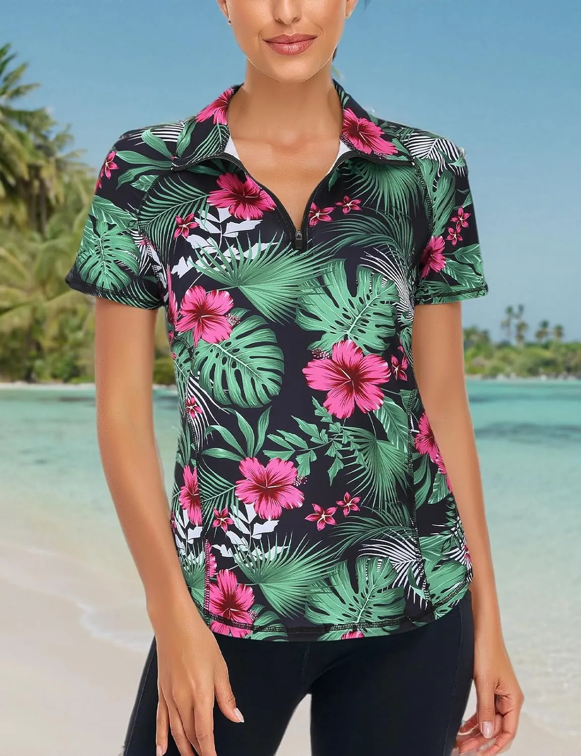 LURANEE Women's Short Sleeve Moisture Wicking Athletic Shirts Quarter Zip Pullover