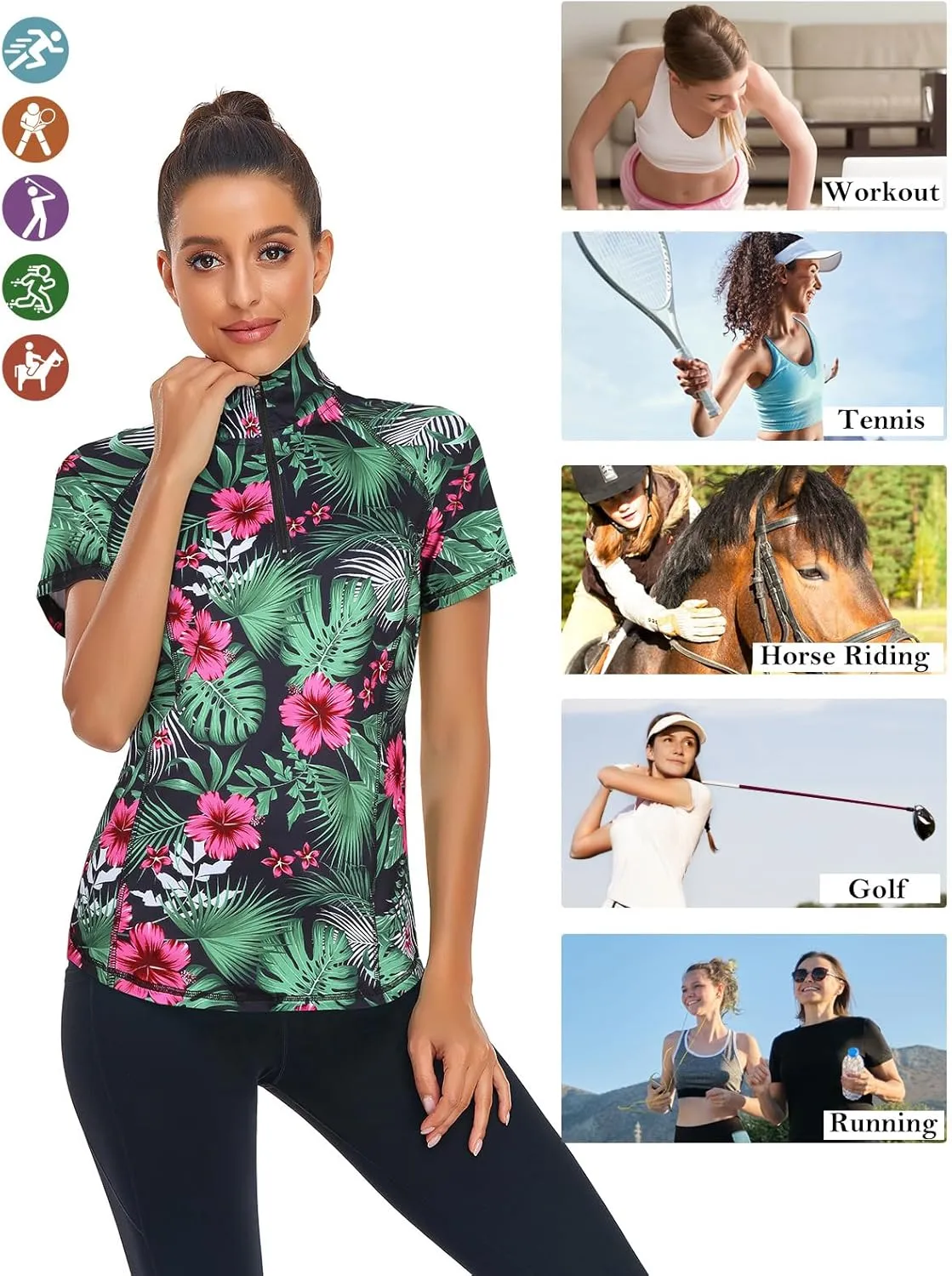 LURANEE Women's Short Sleeve Moisture Wicking Athletic Shirts Quarter Zip Pullover