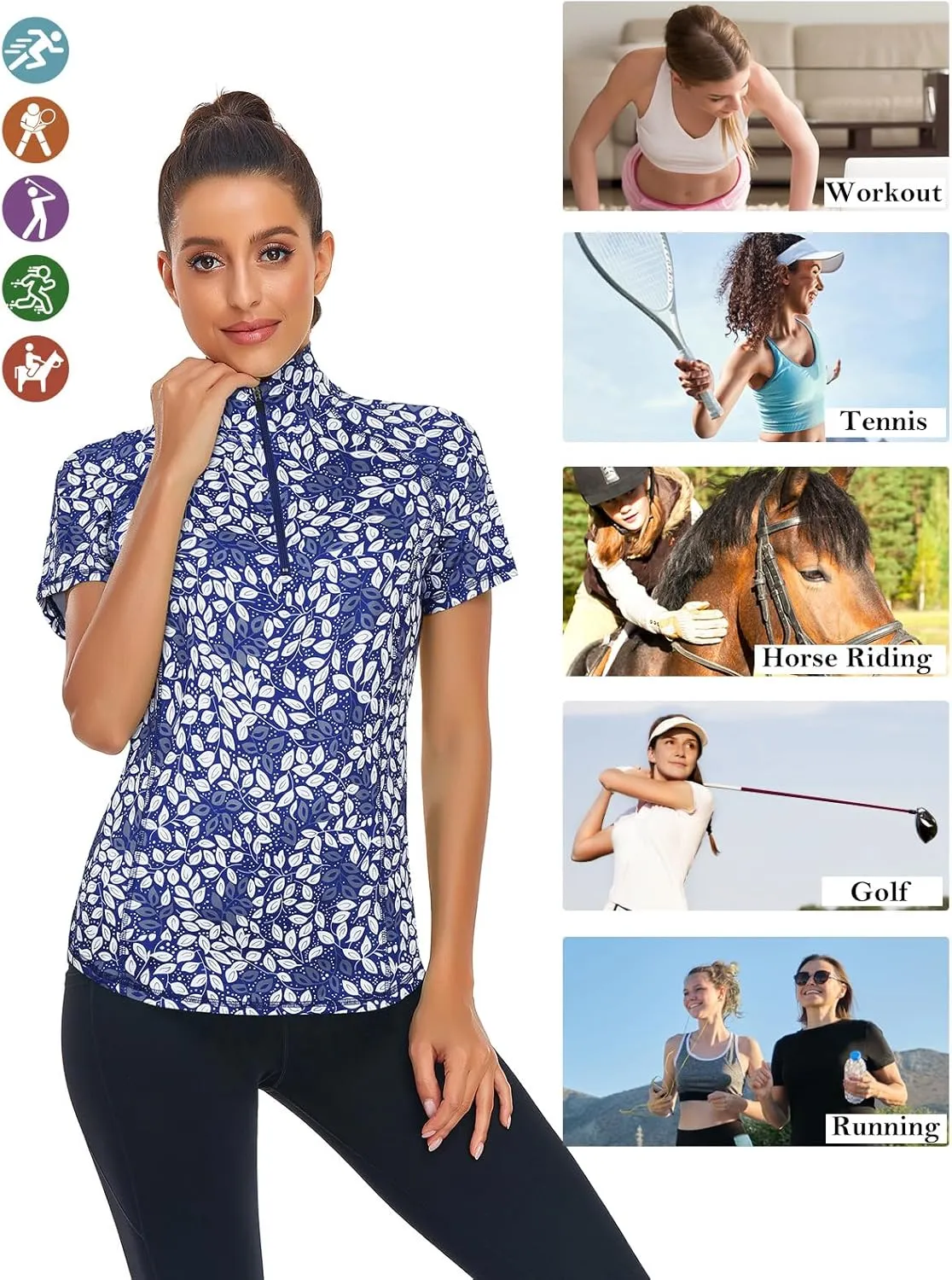 LURANEE Women's Short Sleeve Moisture Wicking Athletic Shirts Quarter Zip Pullover