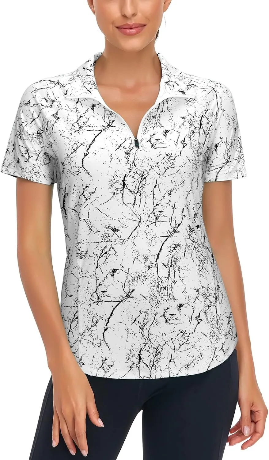 LURANEE Women's Short Sleeve Moisture Wicking Athletic Shirts Quarter Zip Pullover