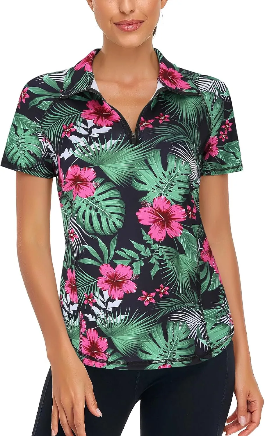 LURANEE Women's Short Sleeve Moisture Wicking Athletic Shirts Quarter Zip Pullover