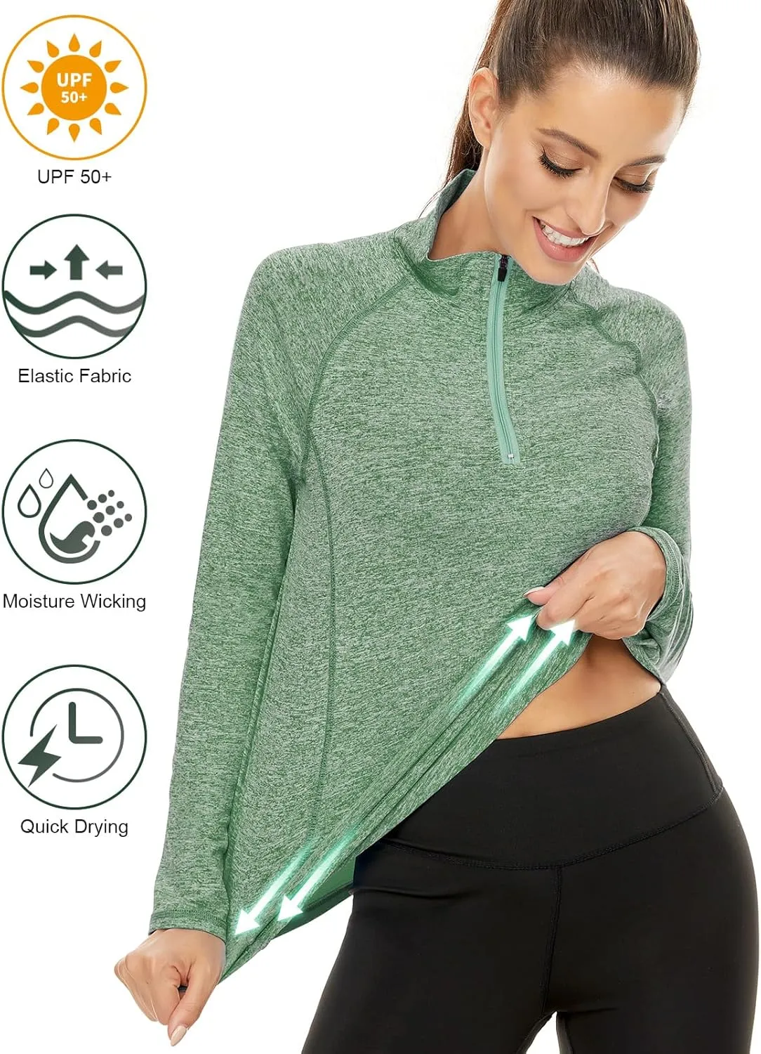 LURANEE Womens UPF 50  Long Sleeve 1/4 Zip Pullover Athletic Hiking Running Workout Tops