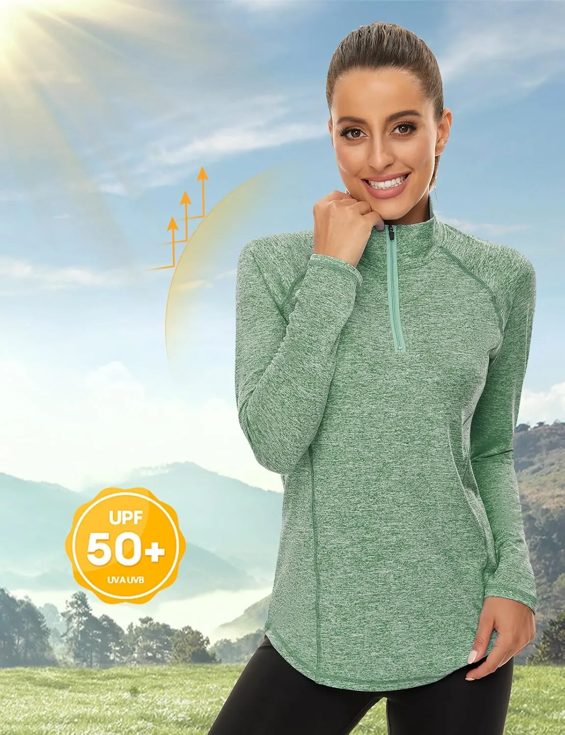 LURANEE Womens UPF 50  Long Sleeve 1/4 Zip Pullover Athletic Hiking Running Workout Tops