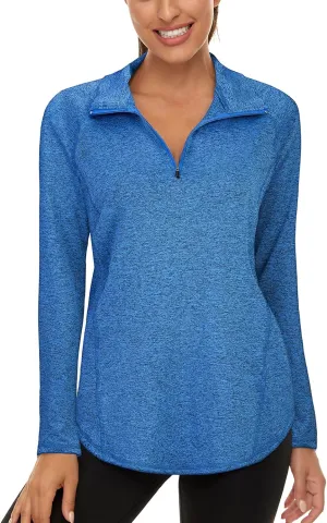 LURANEE Womens UPF 50  Long Sleeve 1/4 Zip Pullover Athletic Hiking Running Workout Tops