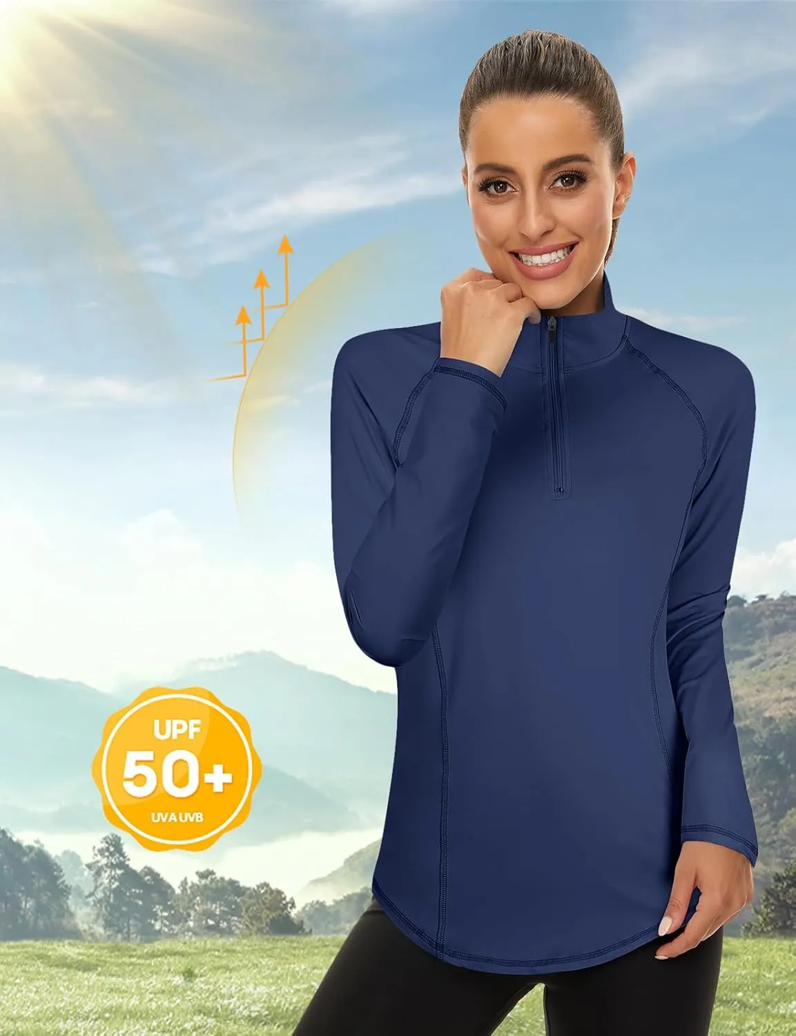LURANEE Womens UPF 50  Long Sleeve 1/4 Zip Pullover Athletic Hiking Running Workout Tops