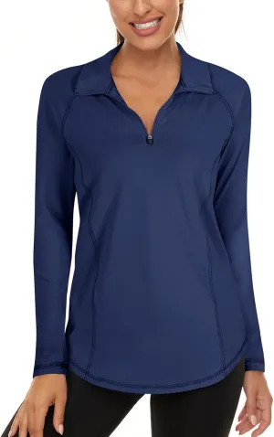 LURANEE Womens UPF 50  Long Sleeve 1/4 Zip Pullover Athletic Hiking Running Workout Tops