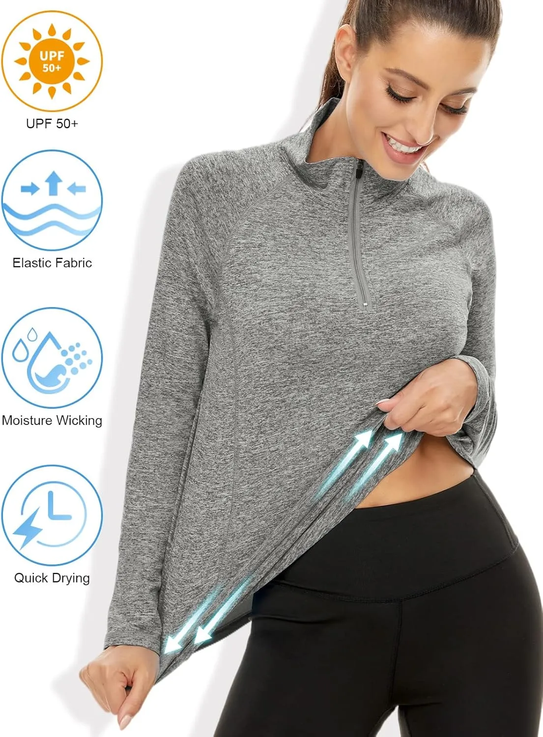 LURANEE Womens UPF 50  Long Sleeve 1/4 Zip Pullover Athletic Hiking Running Workout Tops
