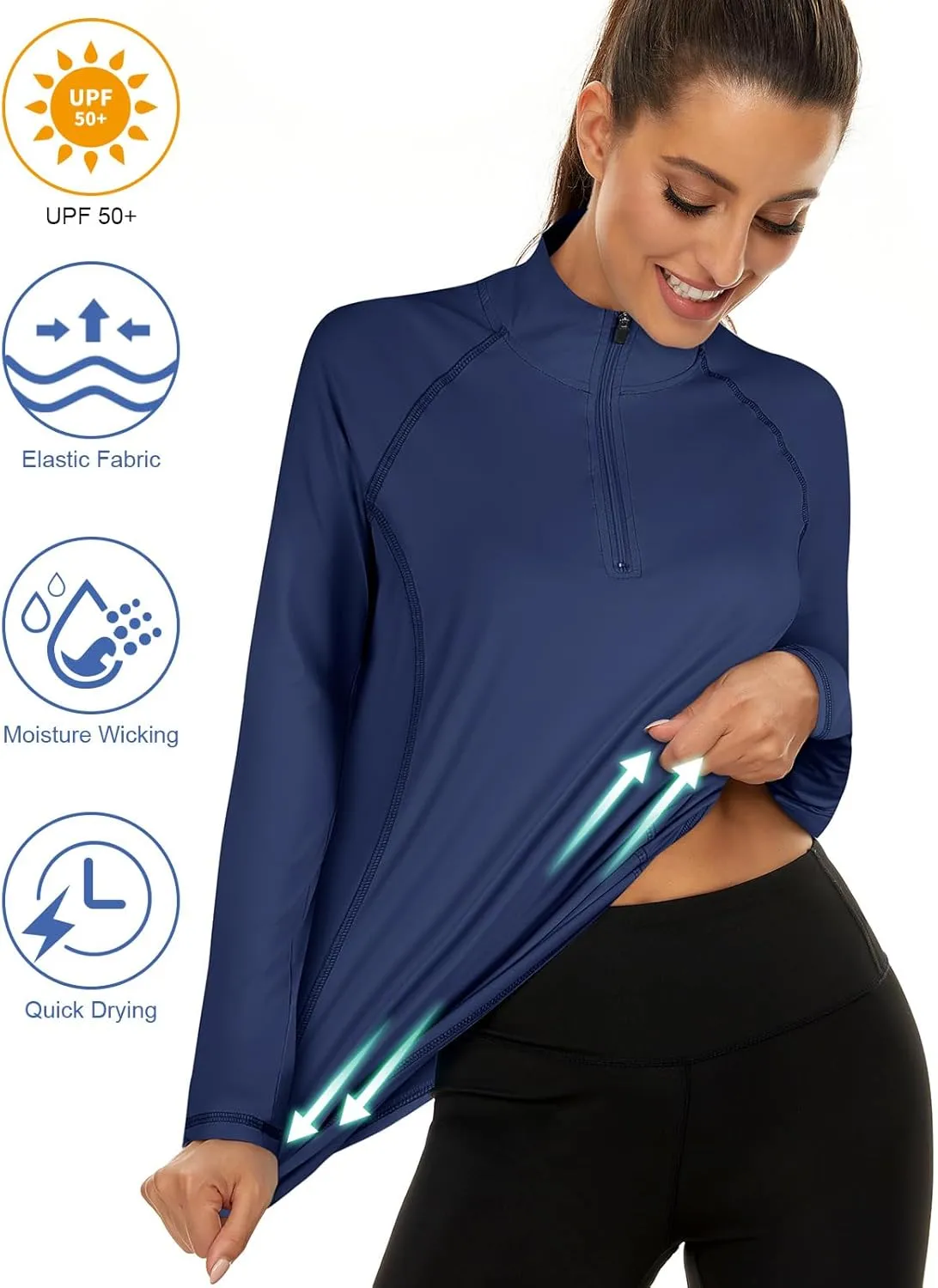 LURANEE Womens UPF 50  Long Sleeve 1/4 Zip Pullover Athletic Hiking Running Workout Tops
