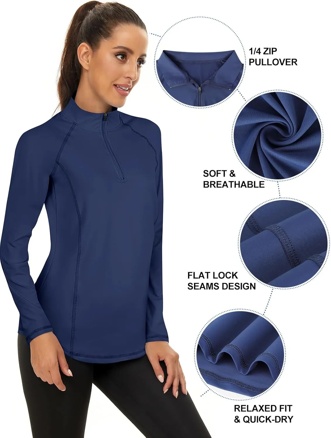 LURANEE Womens UPF 50  Long Sleeve 1/4 Zip Pullover Athletic Hiking Running Workout Tops