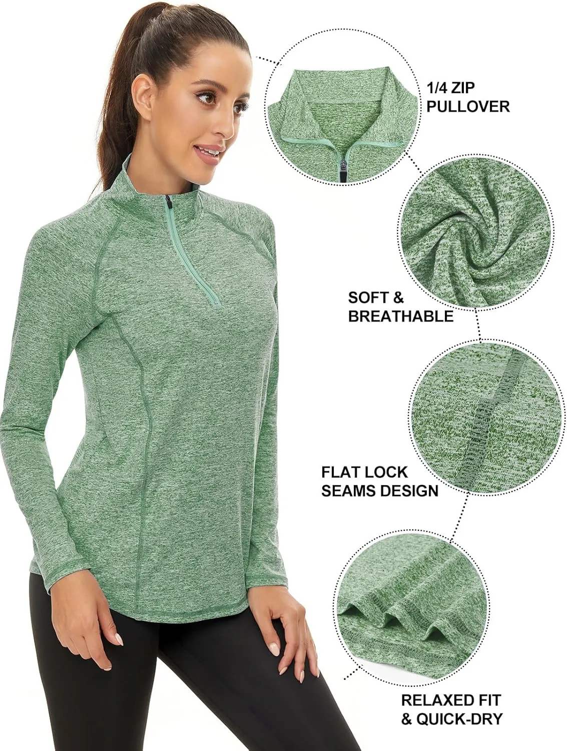 LURANEE Womens UPF 50  Long Sleeve 1/4 Zip Pullover Athletic Hiking Running Workout Tops