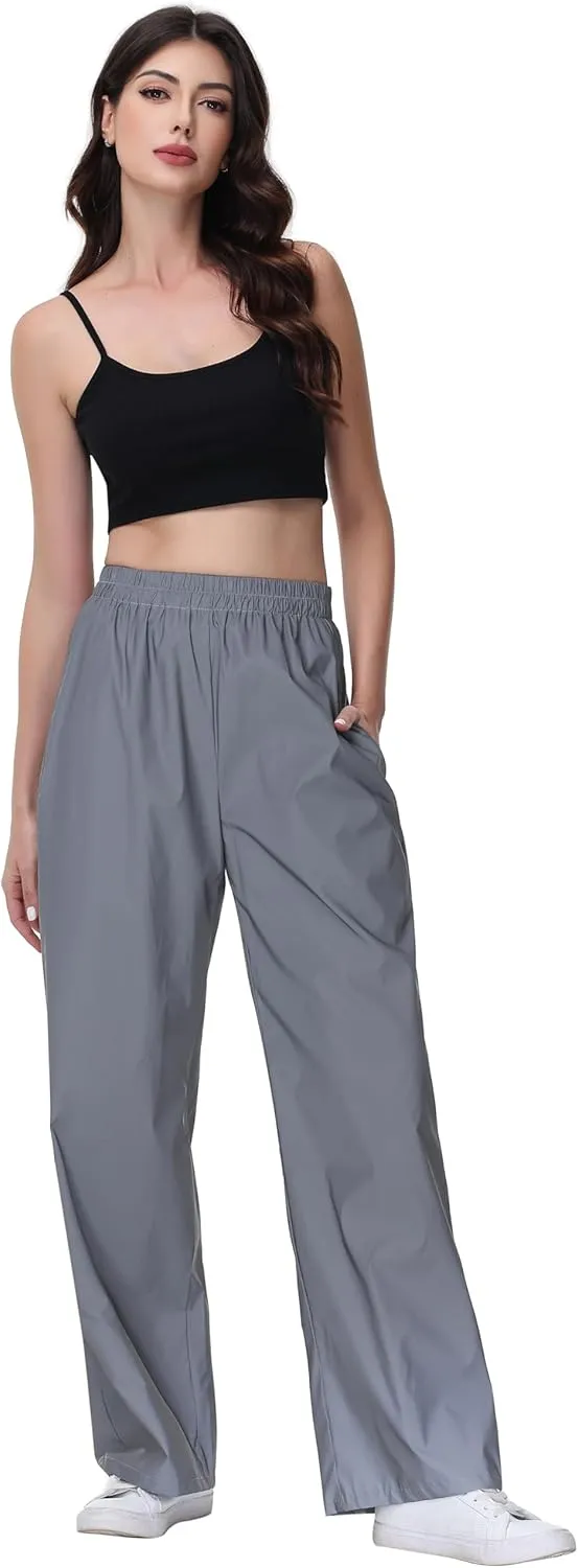 LZLRUN Women Reflective Hip Hop Rave Trousers Wide Leg Pants Retro Straight Leg Pants Streetwear