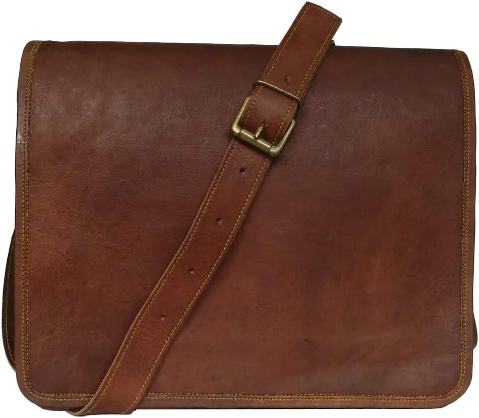 Madhosh Genuine Leather Messenger Bag Crossbody Bag for Man Brown Vintage Office Satchel Bag Laptop Shoulder Medium Bag