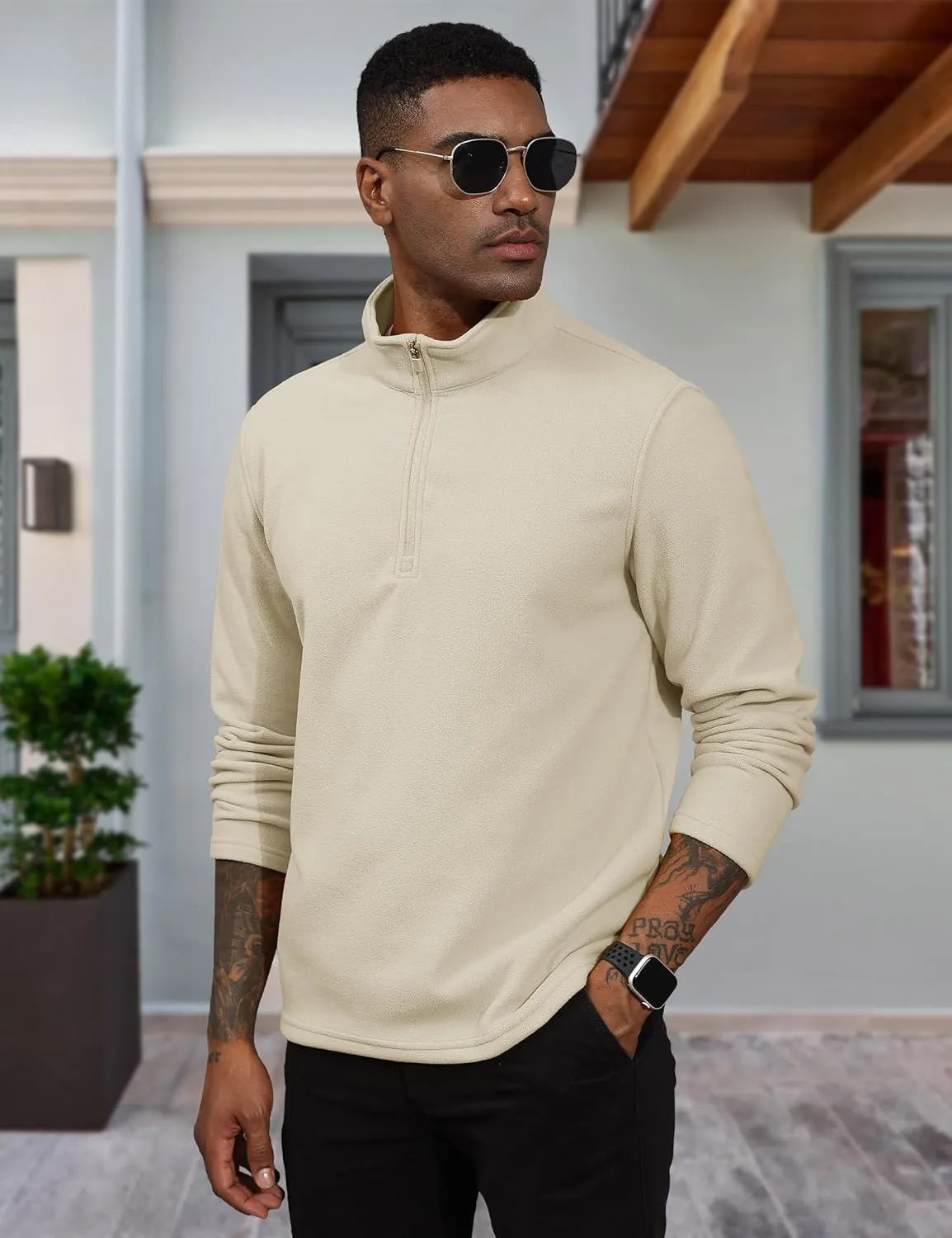 MAGCOMSEN Men's Quarter-Zip Pullover Polar Fleece Sweatshirt Stand Collar Long Sleeve Shirt for Men Thermal Winter Fall