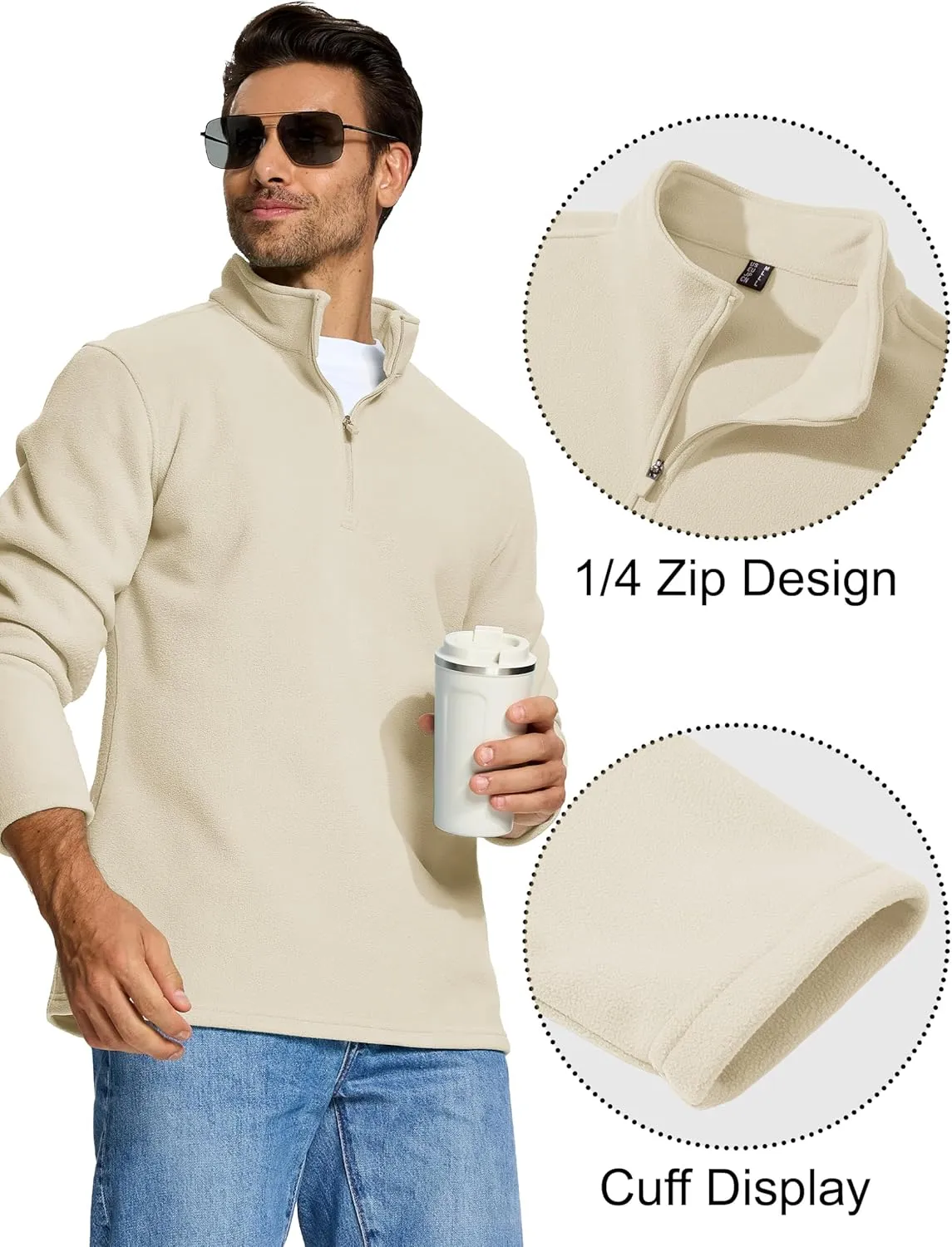 MAGCOMSEN Men's Quarter-Zip Pullover Polar Fleece Sweatshirt Stand Collar Long Sleeve Shirt for Men Thermal Winter Fall