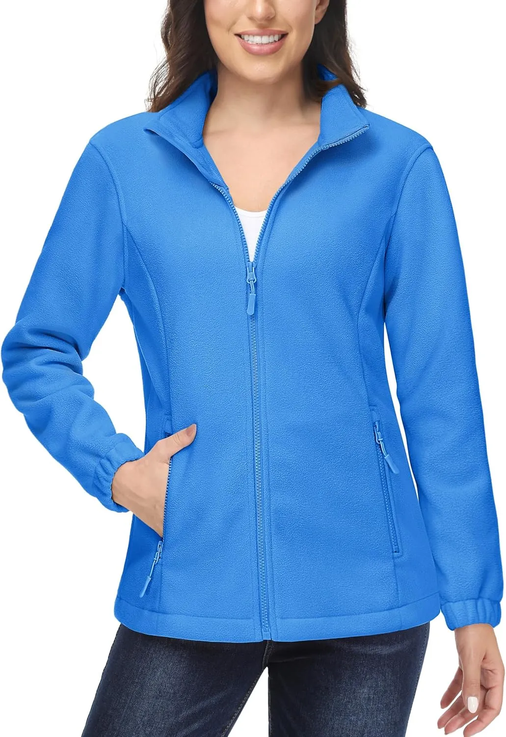 MAGCOMSEN Women's Fleece Jacket Zip Up Coat Lightweight Soft Warm Long Sleeve Jackets with Pockets for Winter
