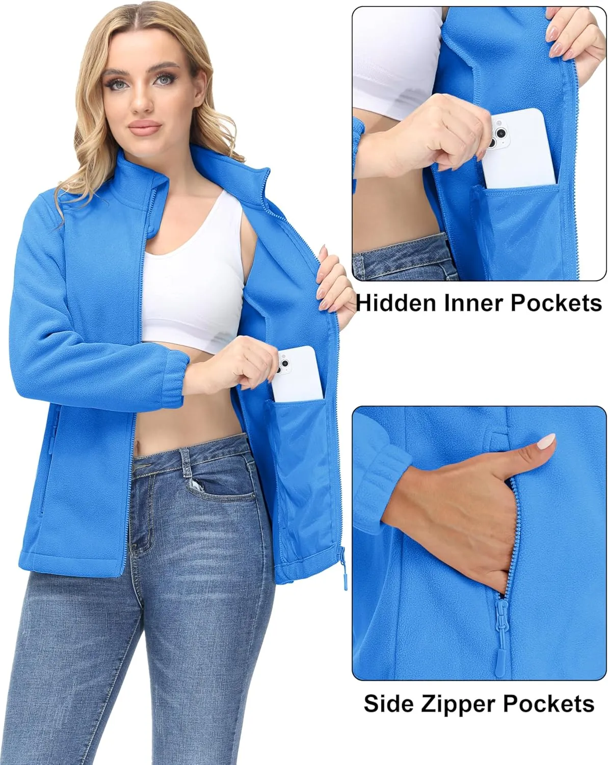 MAGCOMSEN Women's Fleece Jacket Zip Up Coat Lightweight Soft Warm Long Sleeve Jackets with Pockets for Winter