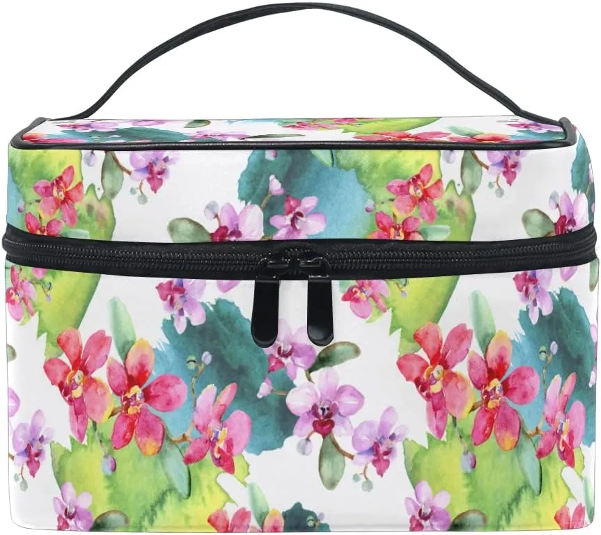 Makeup Bag, Hand Painted Orchid Travel Makeup Organizer Bag Cosmetic Cases Toiletry Bags for Girl Women Ladies