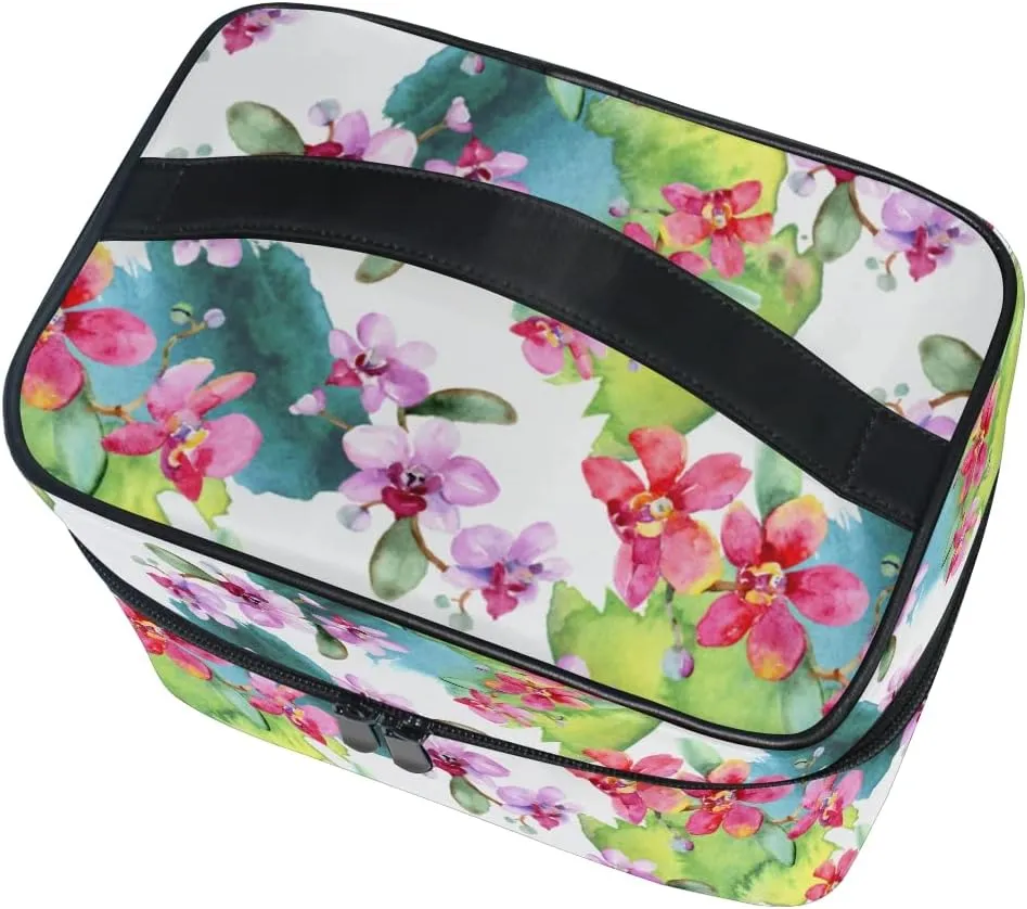 Makeup Bag, Hand Painted Orchid Travel Makeup Organizer Bag Cosmetic Cases Toiletry Bags for Girl Women Ladies