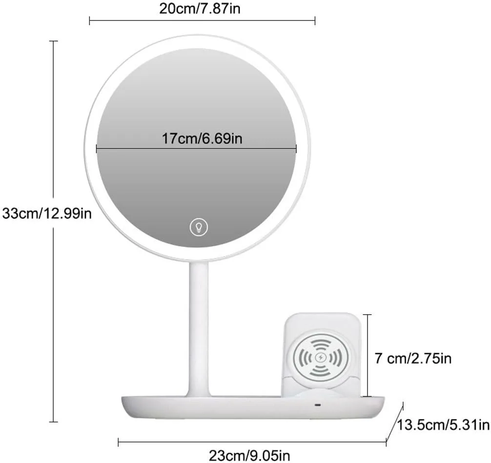 Makeup Mirror Desktop Led Makeup Mirror with Light, Smart Dimming, Make-up Beauty Mirror, Wireless Charging Desktop Vanity Mirror Lighted Makeup Mirror(A)