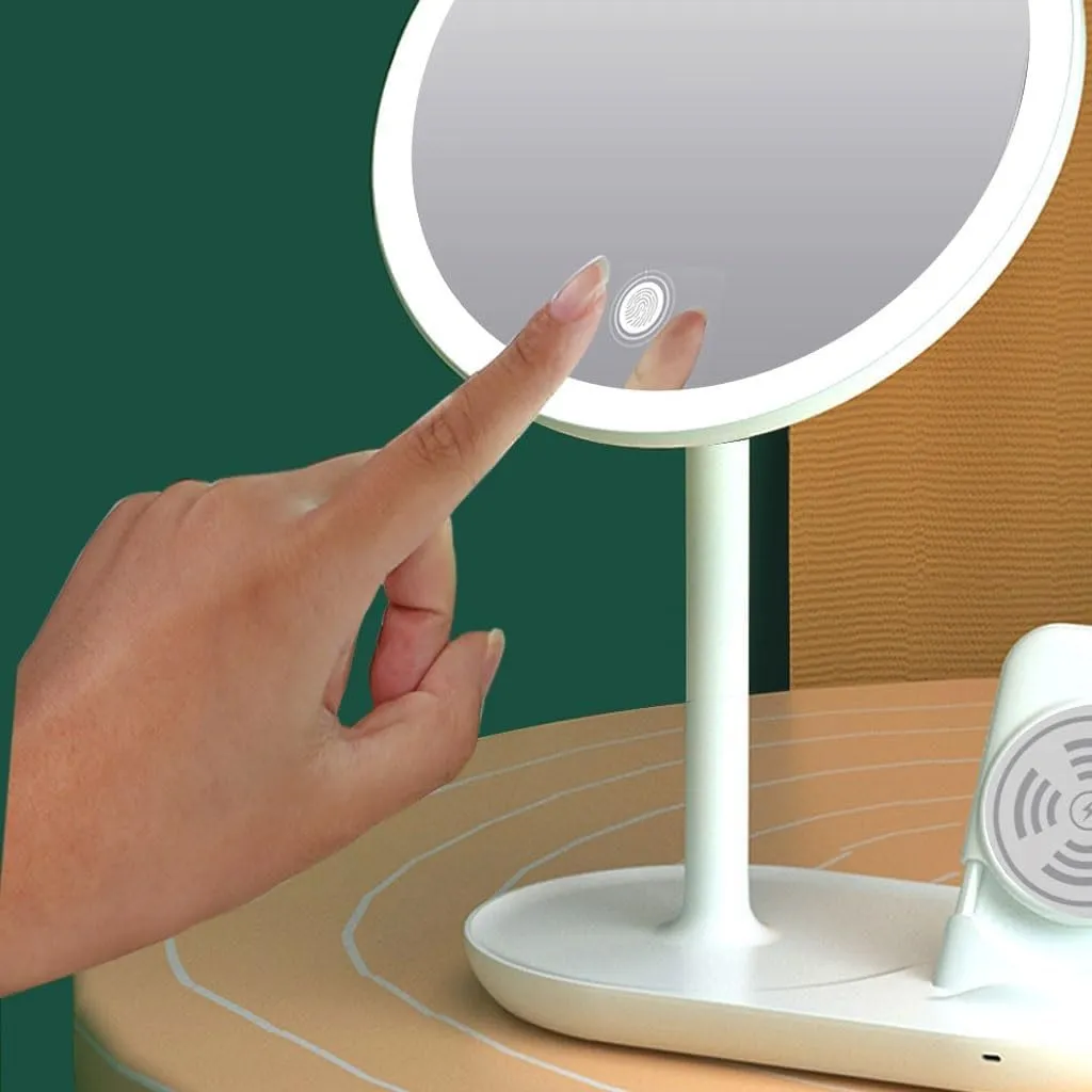 Makeup Mirror Desktop Led Makeup Mirror with Light, Smart Dimming, Make-up Beauty Mirror, Wireless Charging Desktop Vanity Mirror Lighted Makeup Mirror(A)