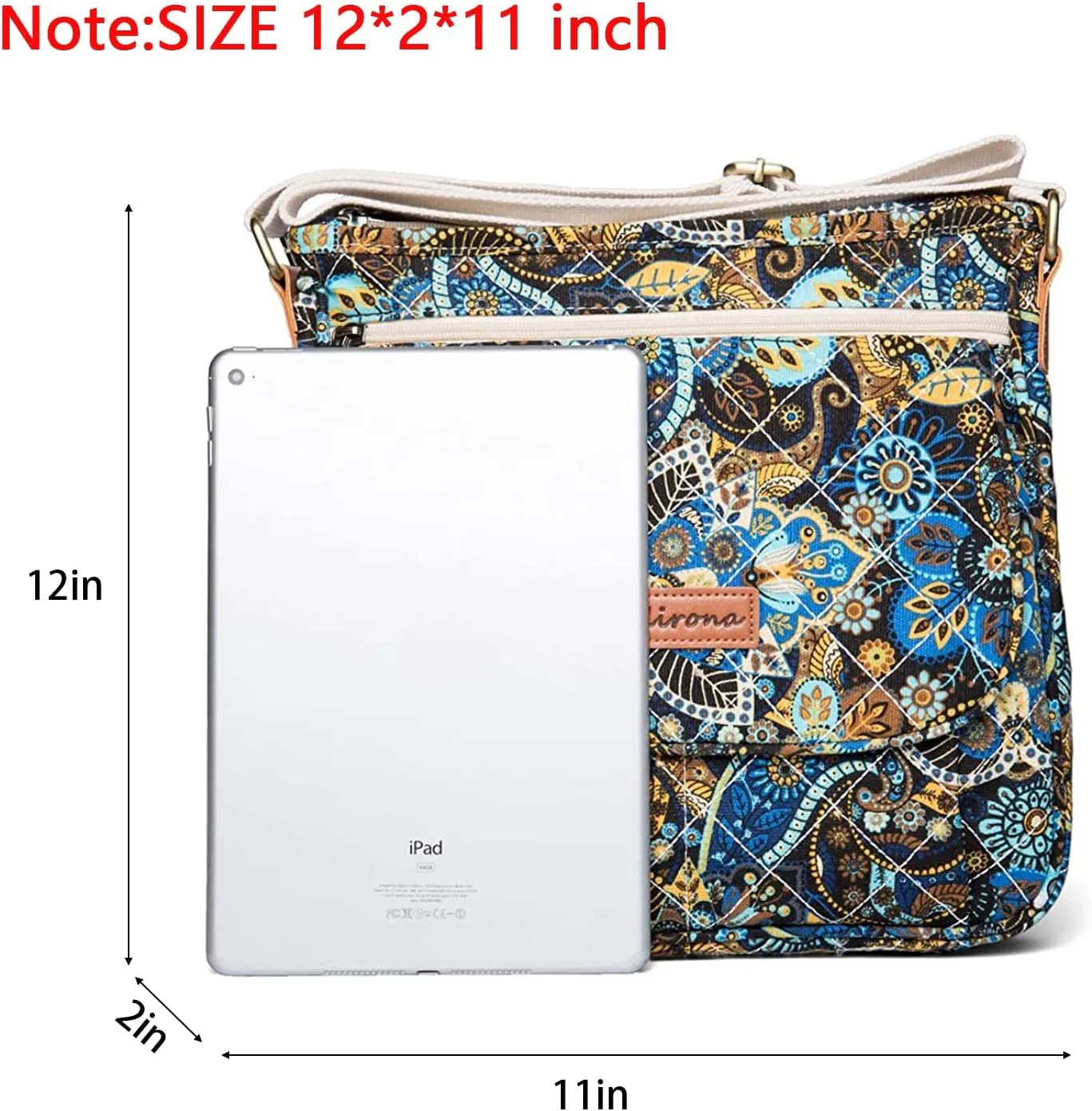 Malirona Women 's Durable Floral Crossbody Bag Canvas Messenger Handbag Multi Pocket Travel Satchel Purse