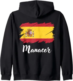 Manacor Spain, Spanish Flag, Manacor Zip Hoodie