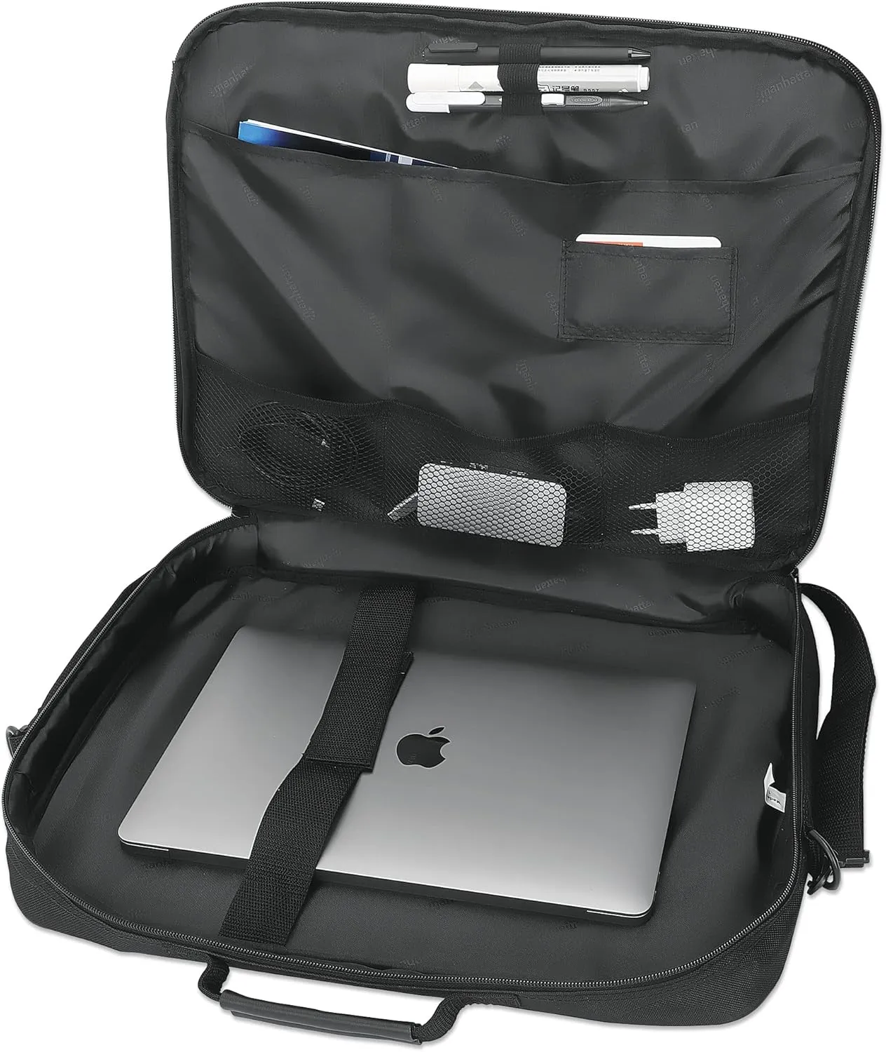 MANHATTAN Laptop Shoulder Bag Carrying Case – Slim Briefcase Style, Clamshell Opening, Padded Compartments–3 Yr Mfg Warranty