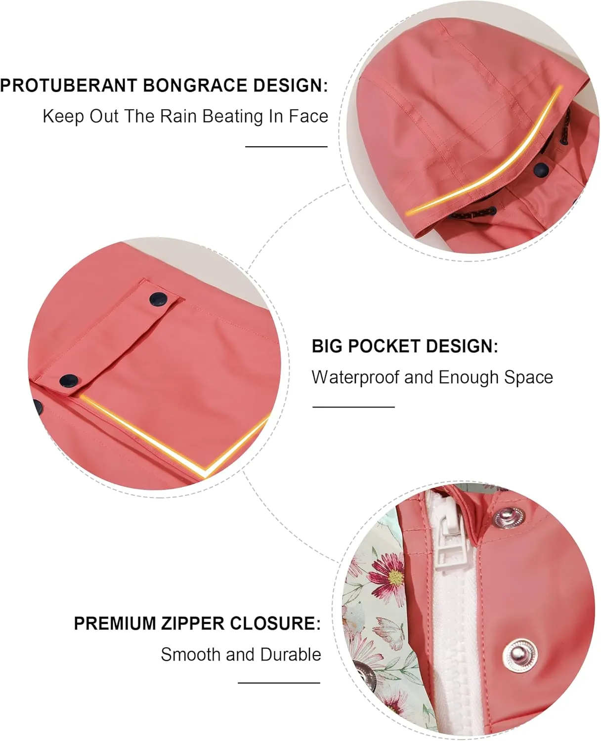 maoo garden Girls Boys Rain Jacket Lightweight Waterproof Raincoat Hooded Lined Long Windbreaker