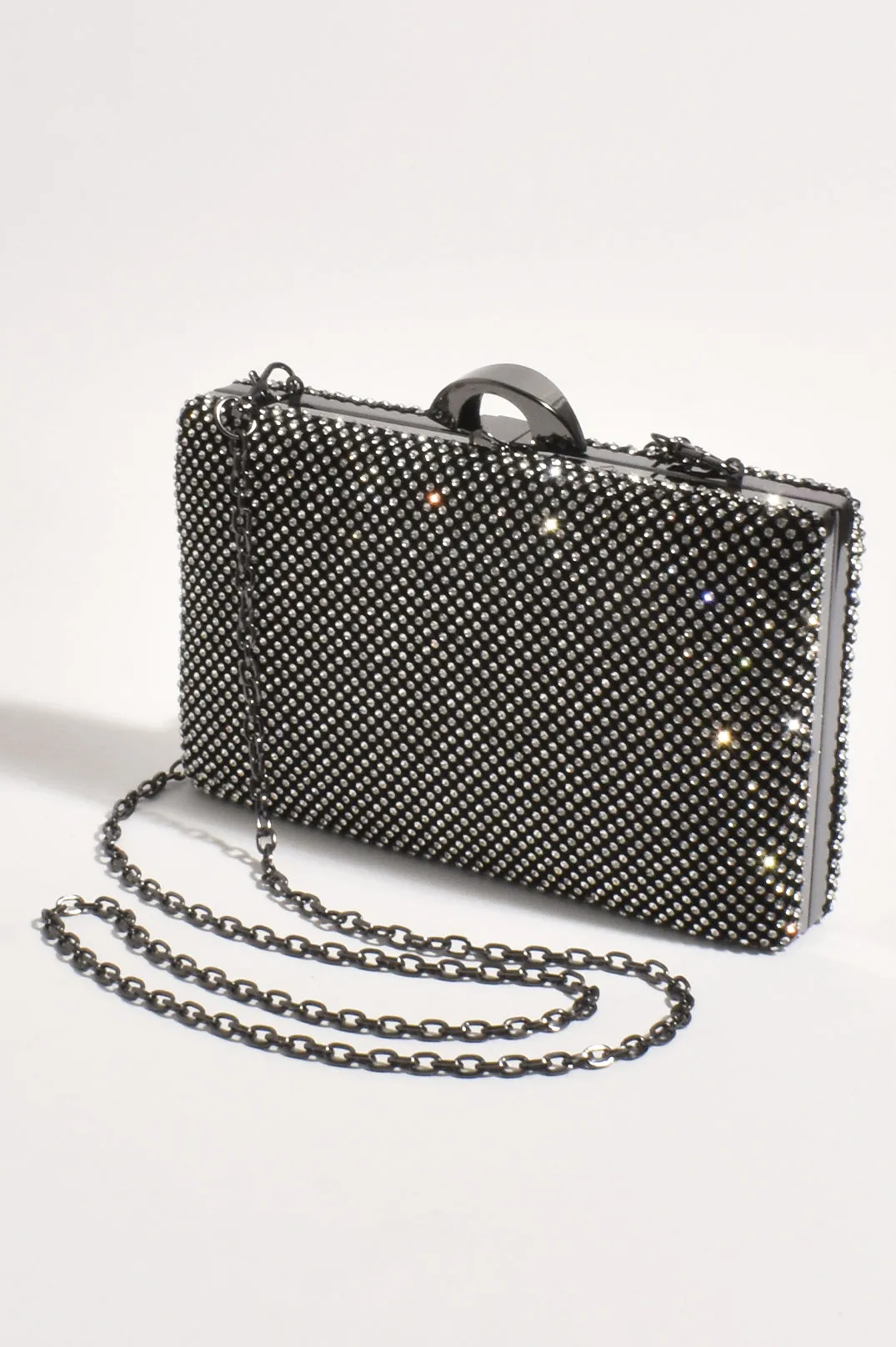 Mariah Diamante Structured Clutch (Black)