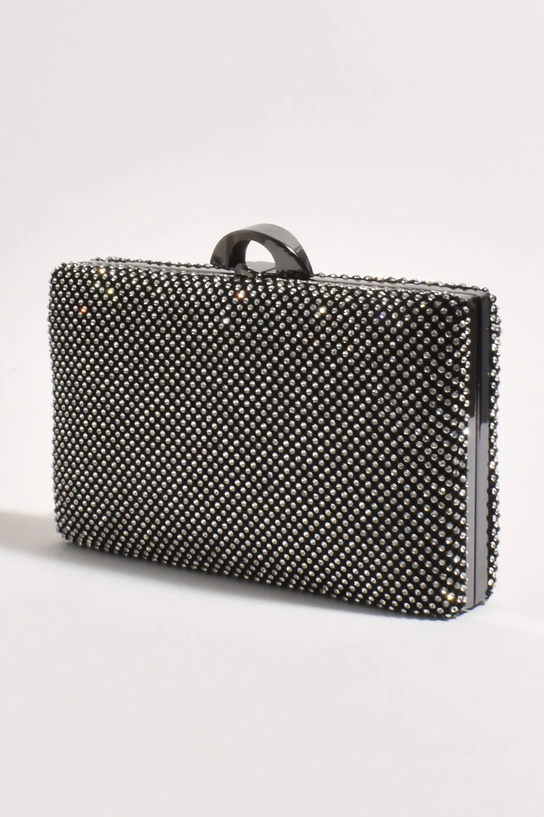 Mariah Diamante Structured Clutch (Black)