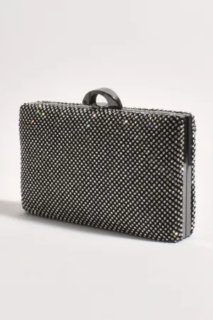 Mariah Diamante Structured Clutch (Black)