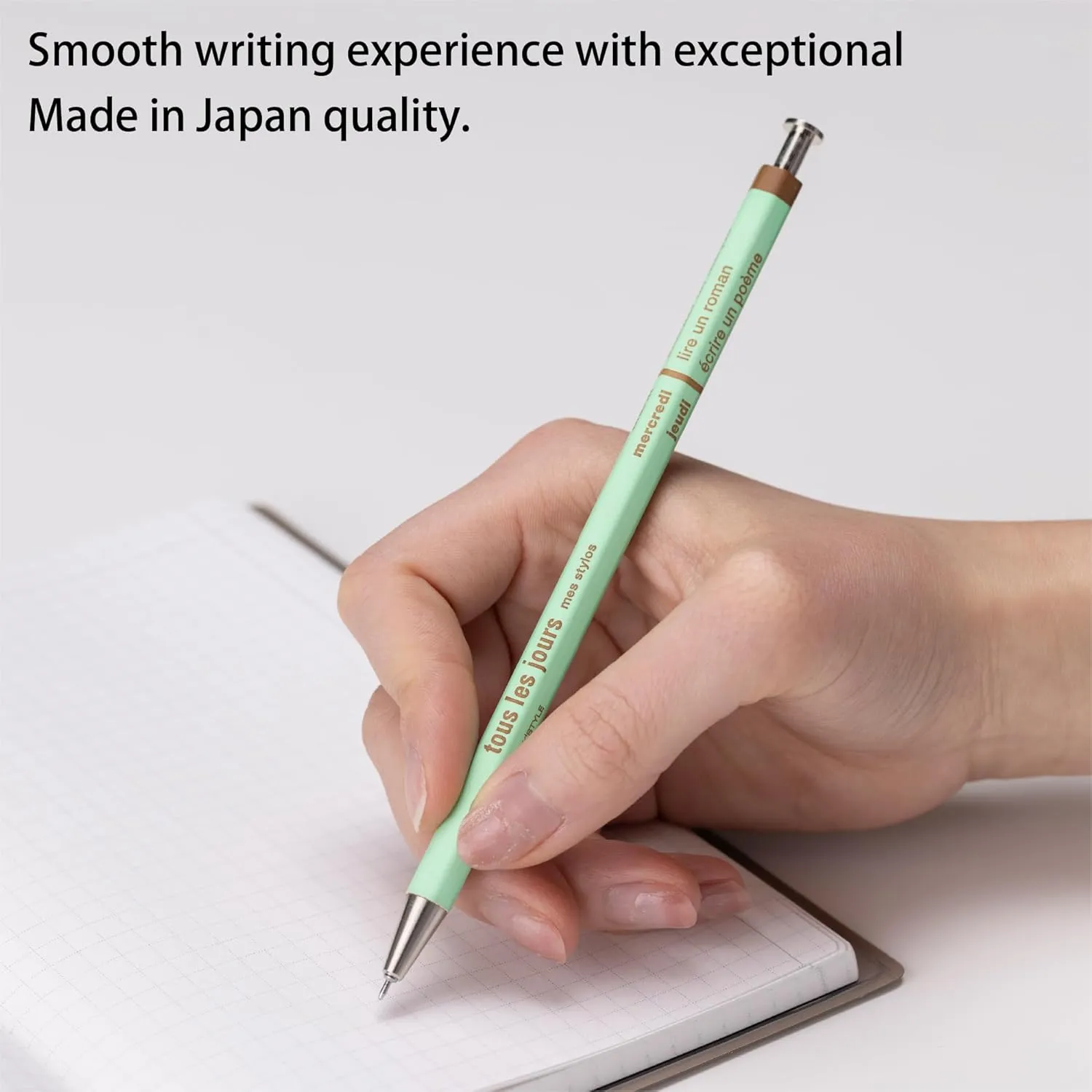 MARK'STYLE Tous Les Jours 0.5mm Retractable Ballpoint Pen- Oil-Based Ink, Wood Encased, Made in Japan- Perfect for School, Office, and Journaling (Ocean Blue)