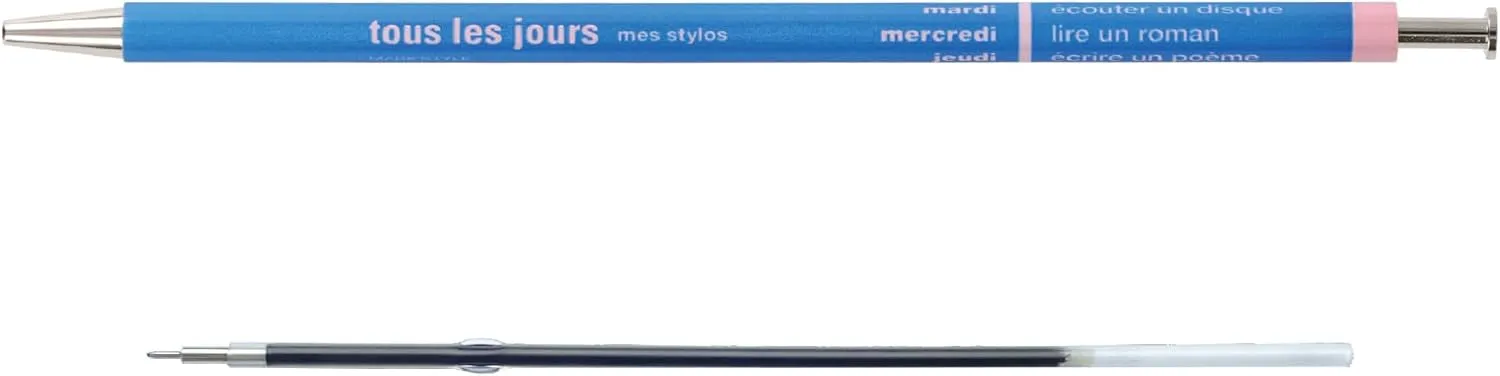 MARK'STYLE Tous Les Jours 0.5mm Retractable Ballpoint Pen- Oil-Based Ink, Wood Encased, Made in Japan- Perfect for School, Office, and Journaling (Ocean Blue)