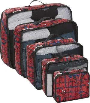 Marvel Spiderman 5-Piece Packing Cube Set - Spiderman, Ironman, Captain America - 5 Piece Packing Cubes Compression Travel Essential Accessories - Luggage Suitcase Organizer Set - For Kids, Adults