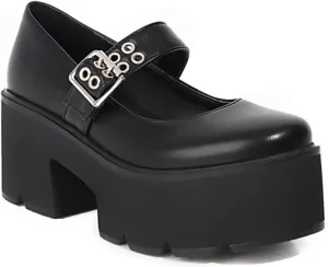Mary Jane Shoes for Women Girls, Black Platform Mary Janes Chunky Heel Kawaii Lolita School Shoes
