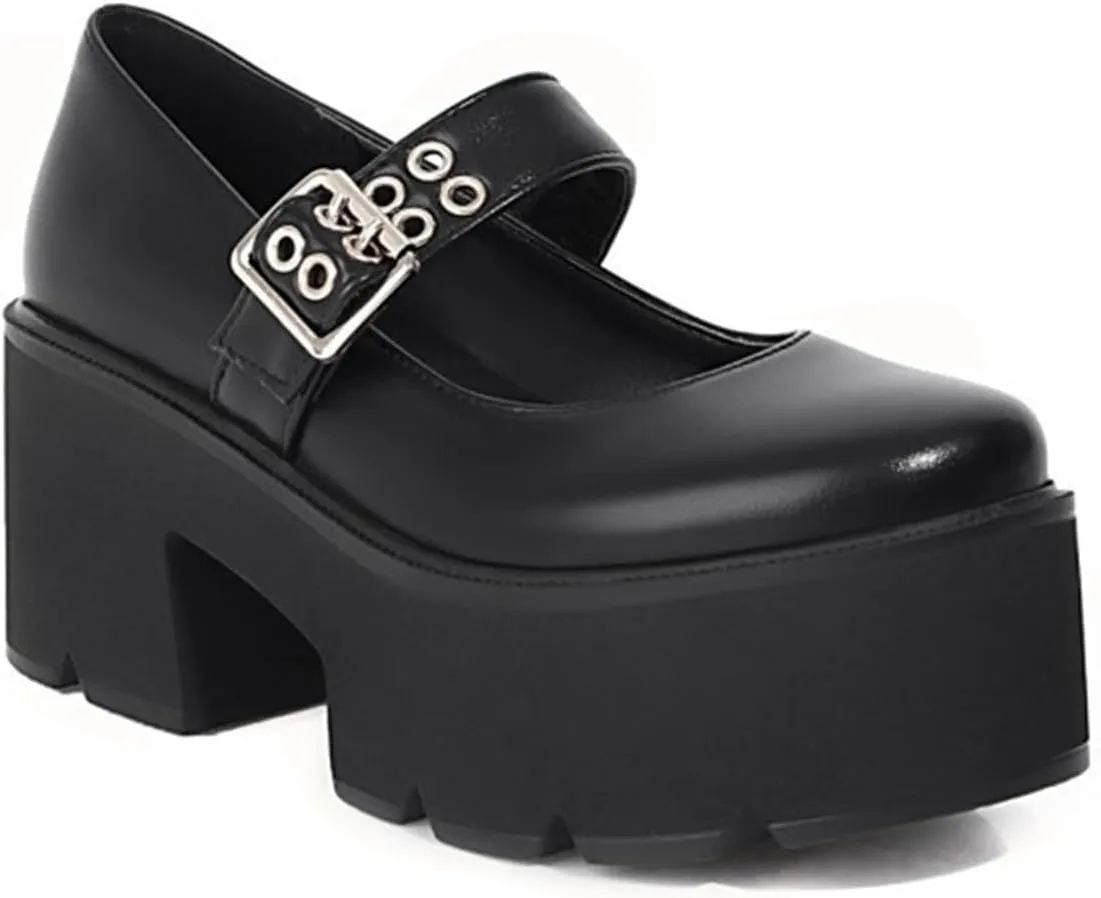 Mary Jane Shoes for Women Girls, Black Platform Mary Janes Chunky Heel Kawaii Lolita School Shoes