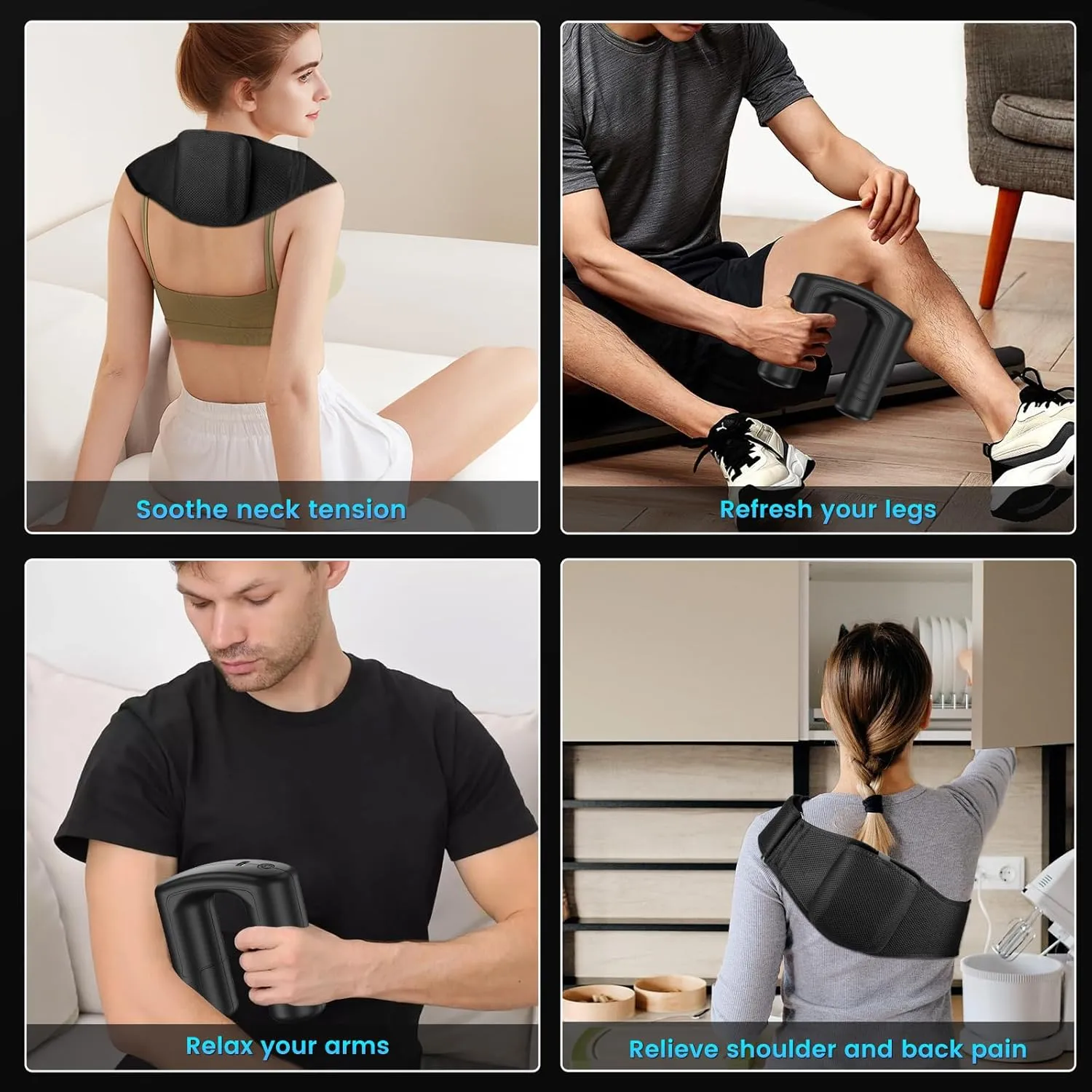 Massage Gun Deep Tissue, Handheld Massager for Muscle Relaxation, Pain Relief, Portable Body Massager Belt with 5 Vibration Levels, Easy to Use, Lightweight & Quiet - Black