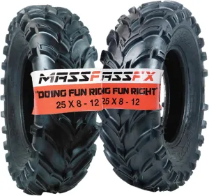 MASSFX 25x8-12 Front Tire Set (2) for All-Terrain (ATV), Utility-Task (UTV), and Side-by-Side (SxS) Vehicles - 6-Ply with 1/2" Tread Depth 25x8x12 (2-Pack)