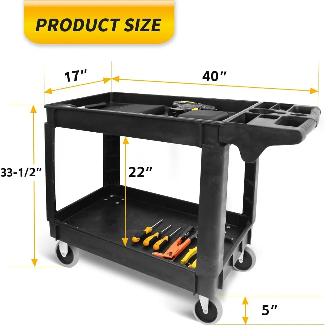 MaxWorks 80855 500-lb Utility Service PP Cart With Two Trays and Wheels 30 Inch X 16 Inch Overall Dimensions
