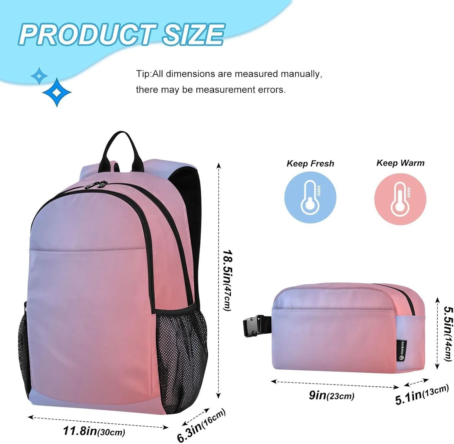 MCHIVER Amy Crisp Kids Backpack with Lunch Box Lightweight School Backpack Set for Girls Boys Large Capacity Casual Daypack for Elementary Middle School 18.5 inch