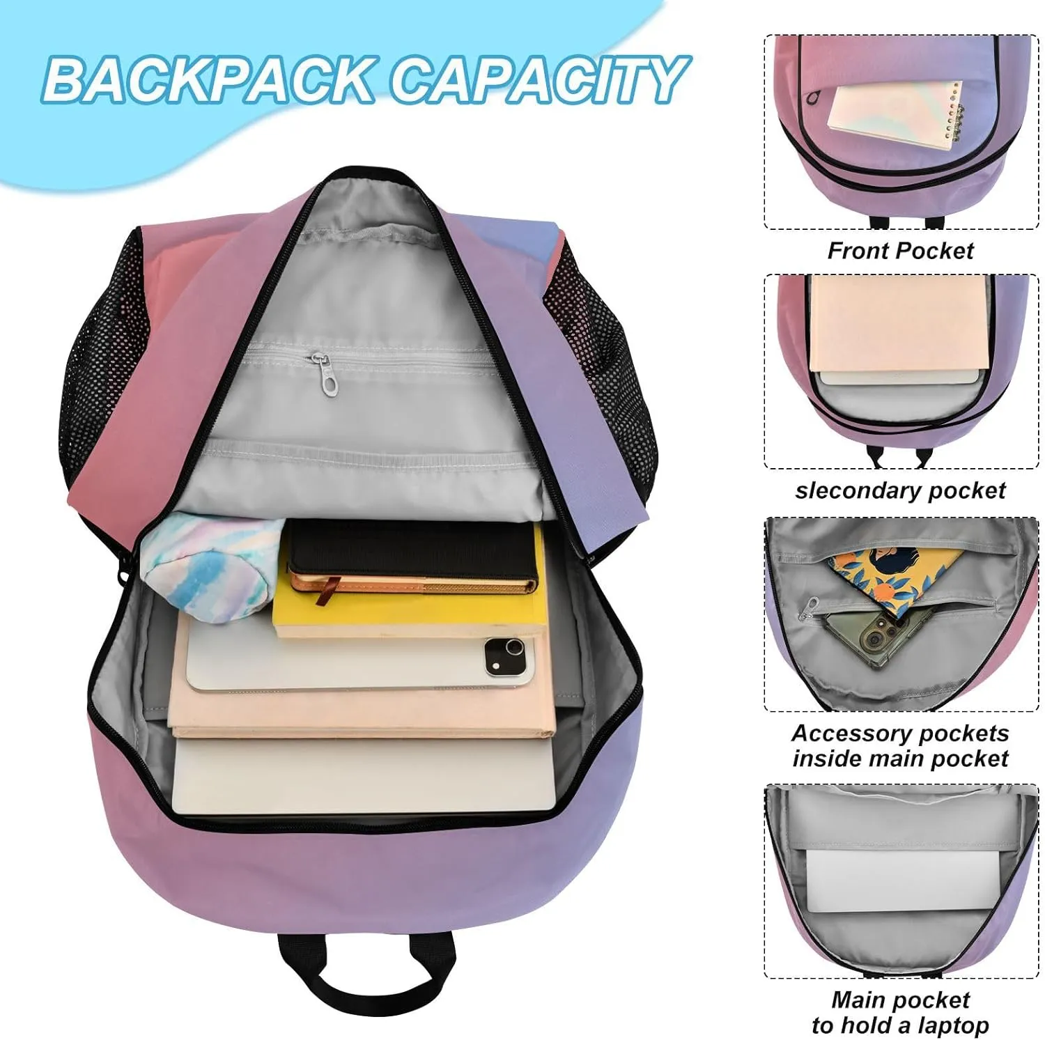 MCHIVER Amy Crisp Kids Backpack with Lunch Box Lightweight School Backpack Set for Girls Boys Large Capacity Casual Daypack for Elementary Middle School 18.5 inch